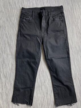 Mother The Insider Crop Step Fray Black Jeans